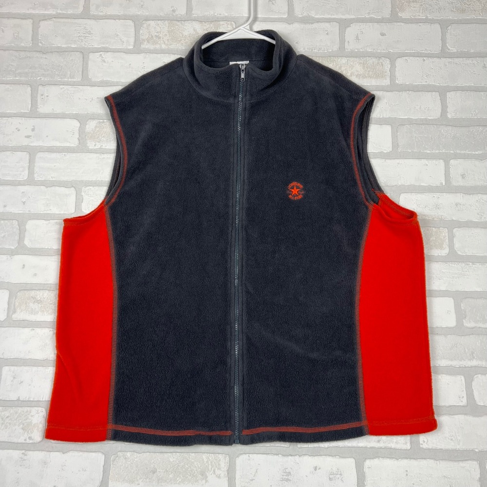 Converse All Star Mens Fleece Vest Charcoal Red Colorblock Full Zip XL